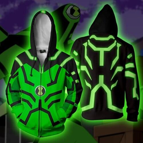Anime ben10 Alien Force Cosplay Costumes Zipper Hoodies Sweatshirts 3D Printing Unisex Adult Clothing