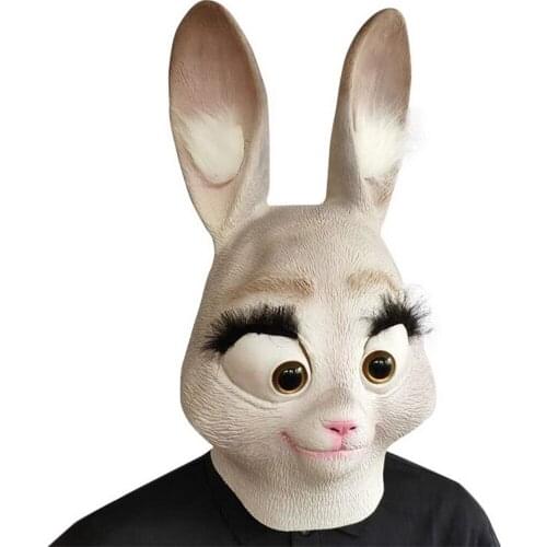 Crazy Animal City Cartoon Judy Latex Anime Mask Funny Cosplay Halloween Carnival Rabbit Head Props Masquerade Costume