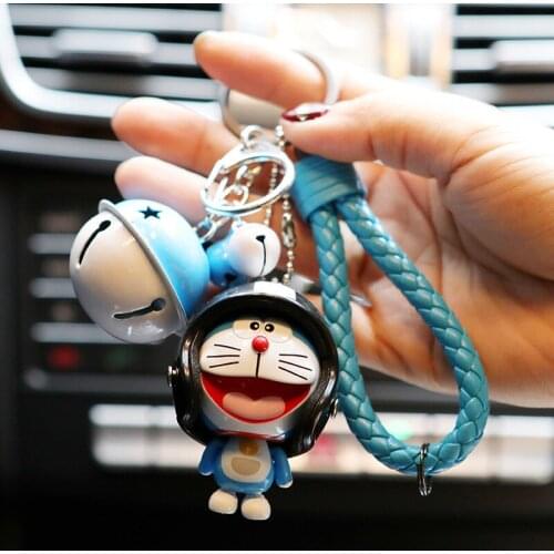 2021 Cute cartoon car keychain Korean creative Doraemon helmet key chain bells men and women bag pendant couple pendant