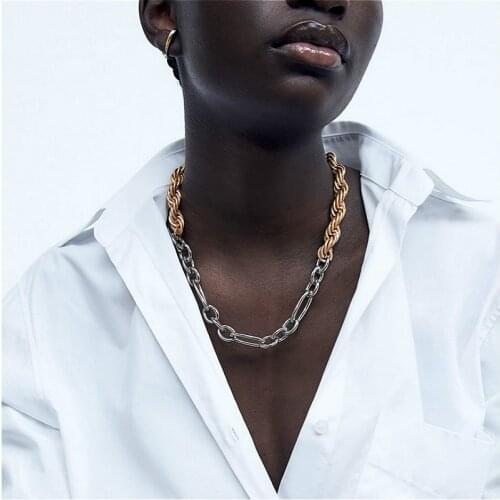 ZA Personality Creative Two-color Clavicle Chain Fashion Exaggerated Metal Chains Necklace for Woman Party