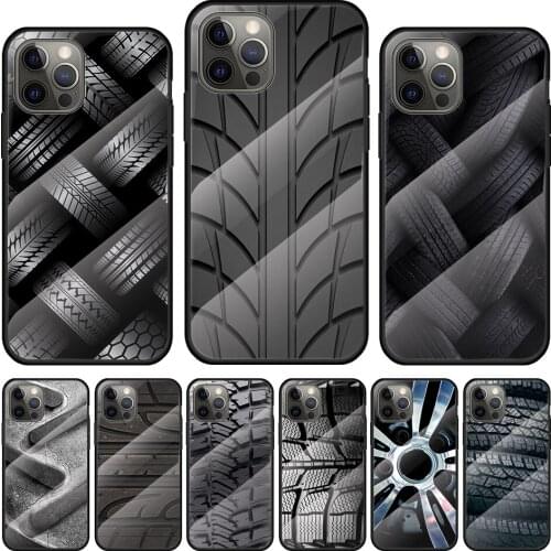Tire Tread Wheel Fashion Tempered Glass Cover For Apple IPhone 12 Mini 11 Pro XS MAX XR X 8 7 6S 6 Plus Phone Case Coque
