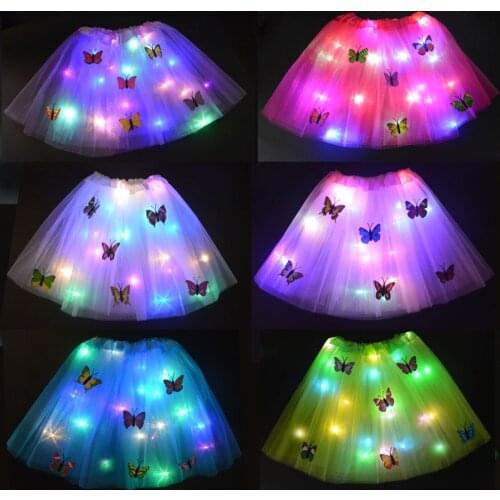 Christmas Kids Girl LED Light Glow Butterfly Tutu Skirt Neon Luminous Party Ballet Dance Dress Cosplay Costume Stage Wear Gift