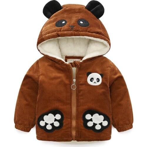 Kids Boys corduroy Hoodies Sweatshirts 2019 Korean girls padded Parka in children cartoon Panda style toddler clothing 2-6Year