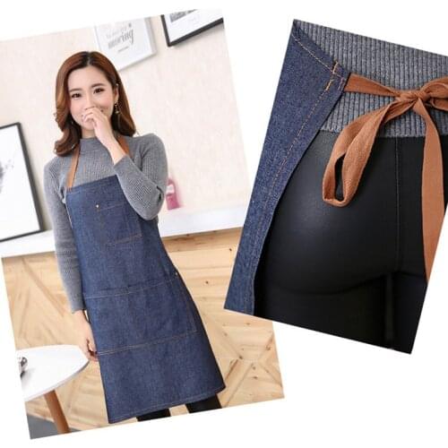 Adults Denim Blue Cooking Kitchen Restaurant Work Bib Apron Dress with Pocket
