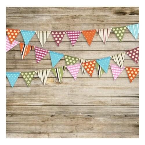 5*6.5ft Photography Backdrops Wood Wall Birthday Baby Background Colorful Flags Photo Background Custom Cloth fotografia