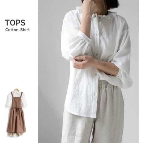 Apron Cotton Linen Shirt Summer Finishing Storage Lace Collar White Long Sleeve Shirt Women Apron Top Versatile Loose Clothes