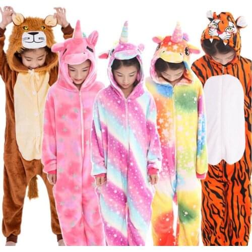 Kigurumi Children Winter Sleepwear Kids Unicorn Panda Pajama sets Baby Girls Boys Onesies for 4 6 8 10 12 Years