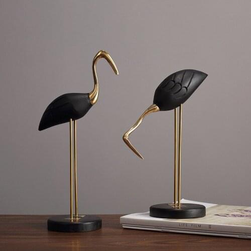 Creative Wooden Brass Crane Bird Ornaments Retro Animal Bird Crafts To Send Friends Gifts TV Cabinet Living Room Decoration New