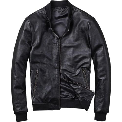 Real Leather Jacket Coat Spring Autumn Casual Mens Motorcycle Long Sleeve Jacket Baseball Genuine Leather Men Brand Clothing Top