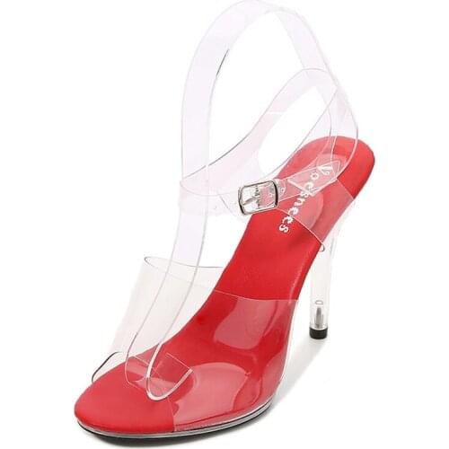 Mclubgirl Womens Sandals Fashion Transparent Crystal Heel Womens Shoes Large Size 35-43 Fish Mouth Party Wedding Shoes LFD