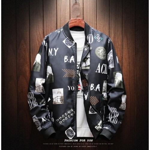 Fashion Men Bomber Jacket Spring Autumn Print Casual Coat Mens Stand Collar Baseball Jacket Male Outerwear Brand Clothing