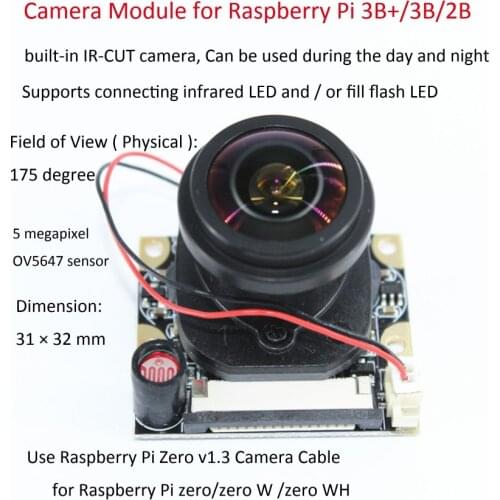 Raspberry Pi 3 B 5MP Camera module IR-CUT 175 Degree Focal Adjustable Length Night Vision NoIR Camera module for Raspber