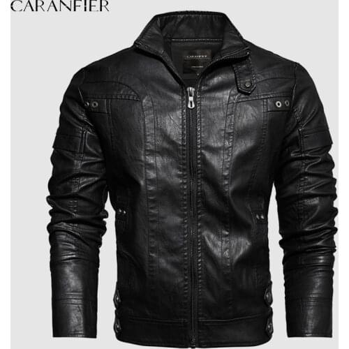CARANFIER Winter Mens Leather Jackets PU Classic Motorcycle Biker Cowboy Jacket Male Plus Velvet Thick Warm Coats Top Quality