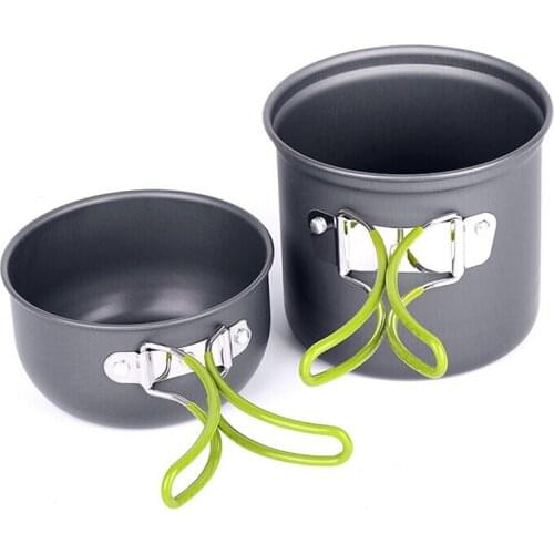 Outdoor Camping Cookware Set Portable Tableware Cooking Travel Cutlery Utensils Pan Hiking Picnic Tools Green Handle Pot #T1G