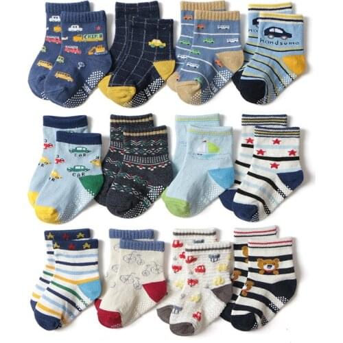 12pair/lot Baby Non-slip Floor Socks Childrens Short Socks1-3Years Cartoon Childrens Socks Old Baby Socks