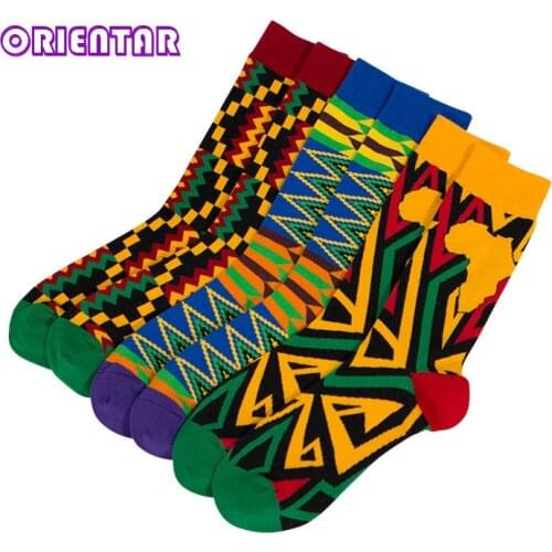 3 Pairs/pack Women Socks African Print Striped Lattice Design Colorful Soft Socks Leisure Skateboard Socks Funny Gift Multicolor