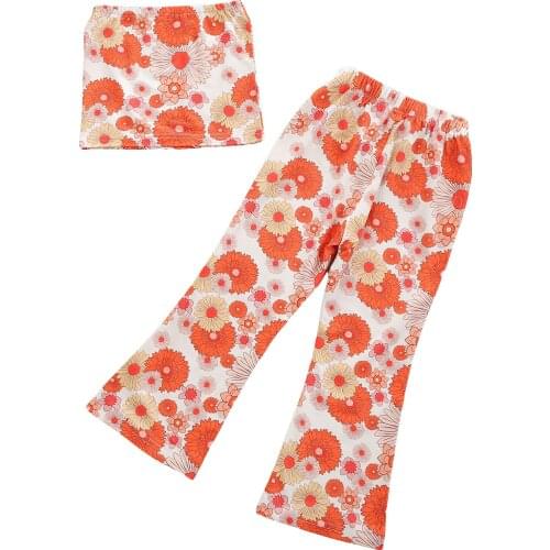 New Baby Wrap Tank + Flared Pants, Daisy Print Bright Colors Casual Style Cool Summer Clothing