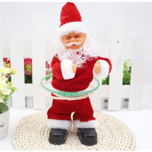 New Year 2021 Christmas Decorations for Home Santa Claus Electric Music Doll Turn Hula Hoop Christmas Ornament Children Toy Gift