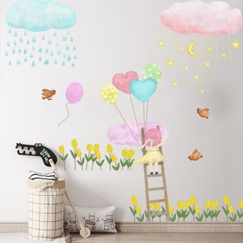 New creative hand-painted cartoon balloon wall stickers little girl childrens room bedroom wall decals home decoration