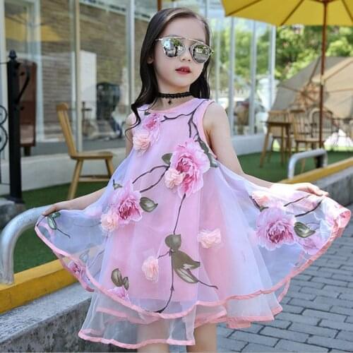 Baby Girls dress 2017 Novelties Summer Kids party Flower Lace Sleeveless Lush dress for girl costume child Clothes 6 8 10 12 14Y