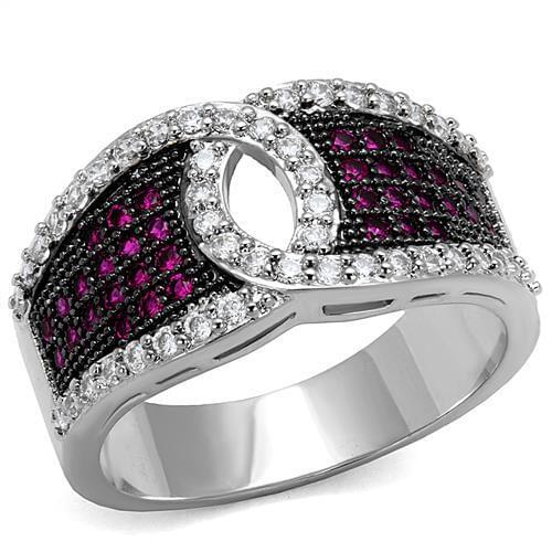 Rhodium + Ruthenium Brass Ring with AAA Grade CZ in Ruby