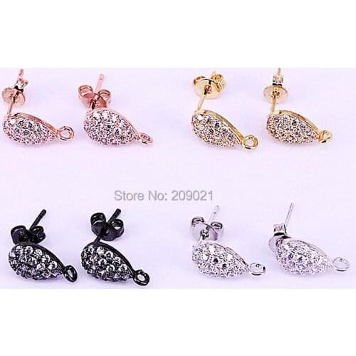 20Pairs Fashion CZ Jewelry Full Paved Cubic Zirconia Drop Studs, 7*12mm, Earrings Findings, Accessories