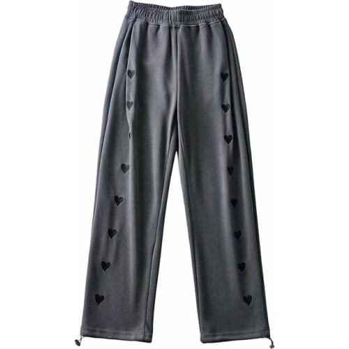 Sweet Style Love Embroidered Sports Pants Women Girl Spring Autumn High Waist Loose Thin Hip Hop Comfortable Trousers 2021 New