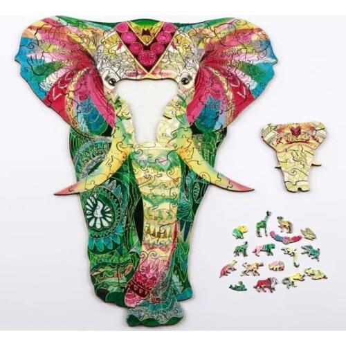 Unique Wooden Puzzle Elephant Animal Shape Wooden Jigsaw Puzzle DIY Crafts For Adults Kids Educational Toys Wooden Puzzle Games