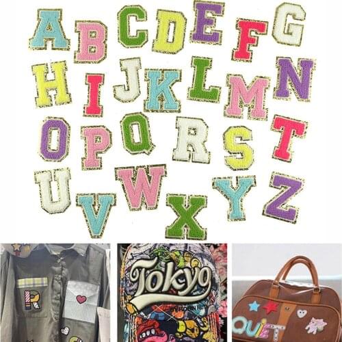 Large Pink Towel English Letter Iron On Patches for Clothes Embroidery Appliques Clothing Name Accessories Sequins Badges New