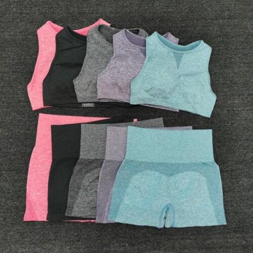 2PCS Women Yoga Sets Seamless Yoga Suit Fitness Sportswear Workout GYM Running Sports Bra+Short Pants Sports Tights Yoga Shorts