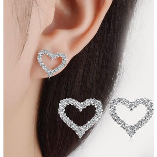Hot Sale 925 Sterling Silver Classic Shiny Zircon Love Heart Earrings For Women Wedding Jewelry oorbellen