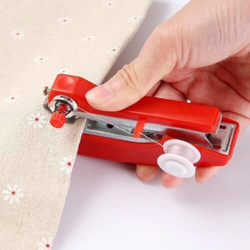 1Pc Red Portable Small Sewing Machine Home Manual Pocket Sewing Machine Mini Travel Multifunctional Tailoring Tools Accessories