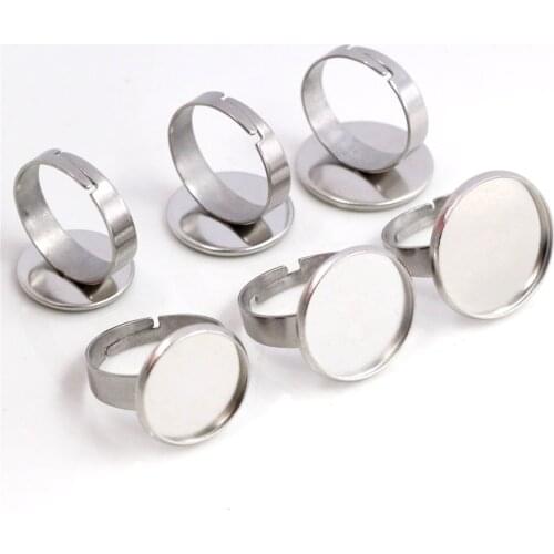 10/12/14/16/18/20/25mm No Fade Stainless Steel Adjustable Ring Settings Blank/Base,Fit 14-25mm Glass Cabochons