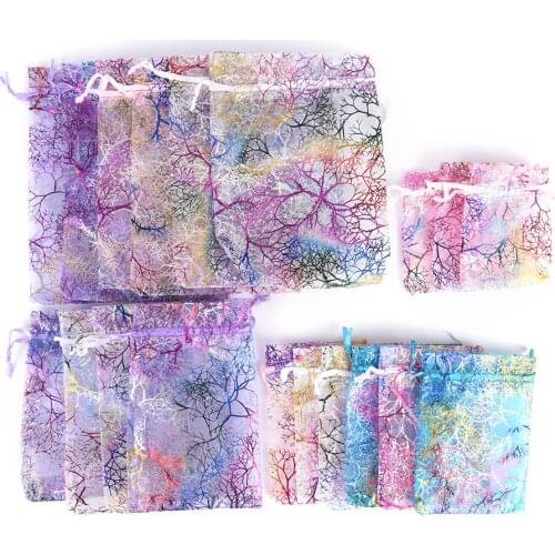 10pcs/pack Coralline Print Drawstring Bag Organzation Jewelry Pouch Wedding Party Favor Bag Pouches Random 4 Sizes