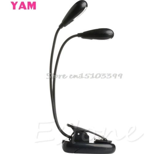 2 Dual Flexible Arms 4 LED Clip-on Light Lamp for Piano Music Stand Book EA G08 Whosale&DropShip