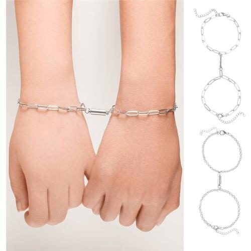 2Pcs/Set Couple Magnet Attract Each Other Creative Couple Love Bracelet for Women and Men 2021 Charm Silver Chain Bracelets