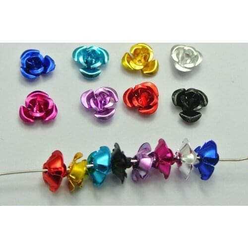 200 Mixed Color Aluminum Metal Rose Flower Beads 8mm Finding