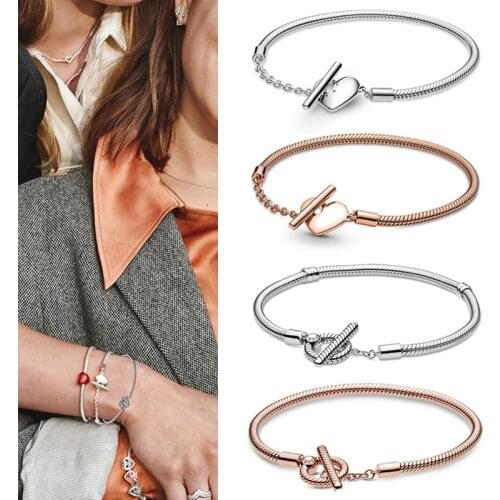 2020 New Pan Bracelet Moments T-shaped Buckle Snake Bone Chain Elaborate Gift Bracelet Suitable For Womens Jewelry