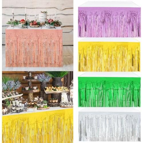 275*75cm Metallic Foil Fringe Table Skirt Gold Tinsel Table Skirt Wedding Decoration Festival Party Baby Shower Rectangle Tables