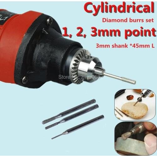 30pcs/set Factory Abrasive Tools Cylindrical Bur Type Diamond Electroplate grinding burrs set for stone engraving 3mm*45mm