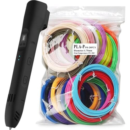 QCREATE 3D Printing Pen Support PCL PLA Material LCD Display Adjustable Temperature 8 Gears Speed With 100M 20 Colors Filament