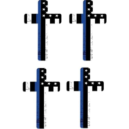 4 Pack Thin Blue Line Cross Blue Lives Matter Flag Vinyl Decal Bumper Sticker for Car Truck RV SUV & Boats Window Support of Pol