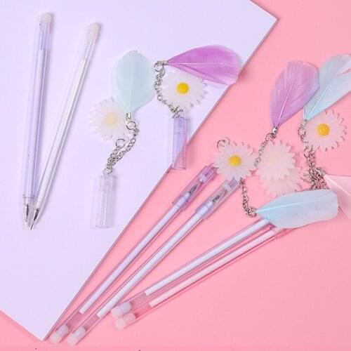 6pcs Birthday Gift Gel Pen Student Stationery Learning Office Supplies Cartoon Sun Flower Feather Sign Pen Black 0.38mm