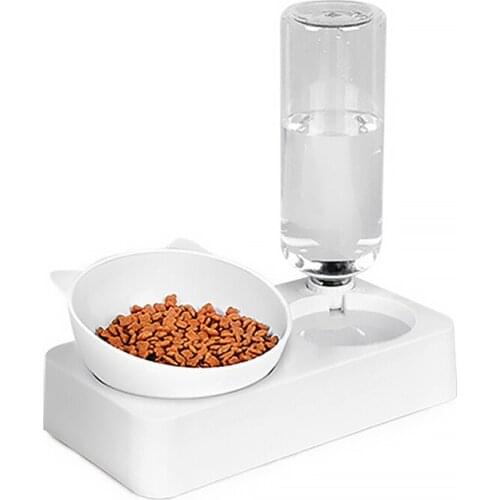 Automatic Cat Bowl Feeder with Water Dispenser Raised Double Dog Feeding Bowls Drinking Bottle Pet Food Container Dish for Cats