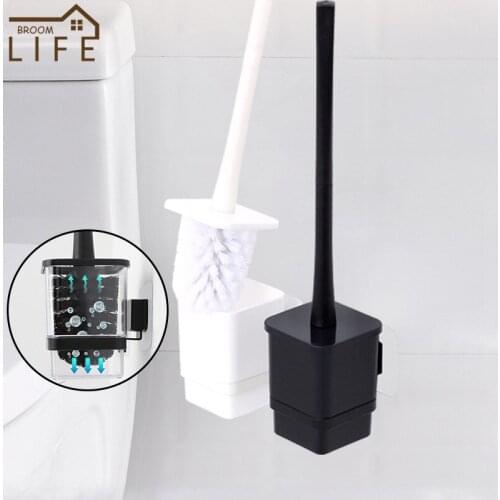 Black White Toilet Brushes Wall Mounted Plastic Stand Nylon Head Bathroom Cleaning Tools Storage Rack Drain Holes WC Accessories