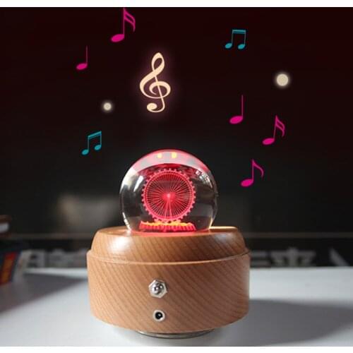 Wooden Rotating Music Box Crystal Ball Music Box Gift Box Childrens Night Light for Children Decoration for Bedroom Decor Gifts