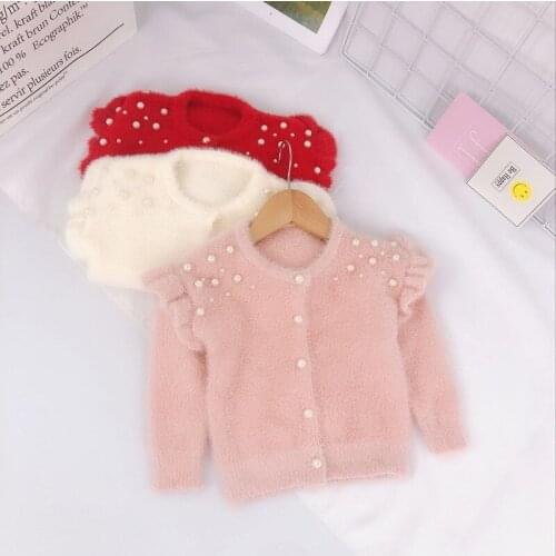 Kids Sweaters Fashion Pearl Knitted Cardigan Soft Velvet Autumn Winter Cardigan For Girls Toddler Baby Sweaters Child Clothing