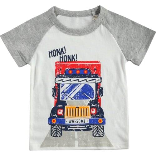 Breathable Summer Little Baby Boy T-shirts Creative Truck Letter Printing Short Sleeve Round Collar Tops Children Casual Clothes