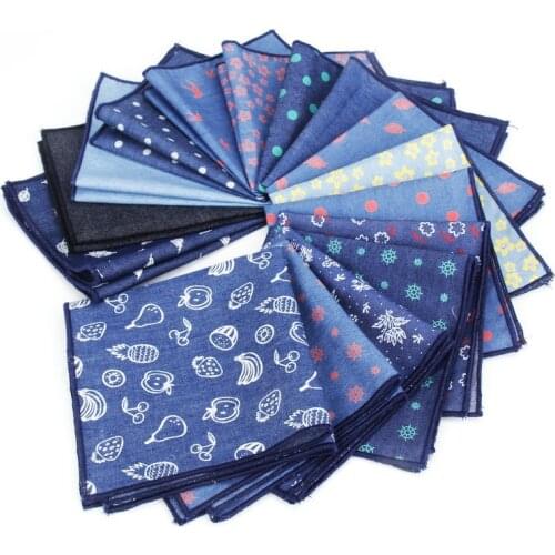 Solid Color Denim Cotton Handkerchiefs Navy Flower Dot Print Pocket Square Mens Casual Pockets Handkerchief Towels Wedding Hanky