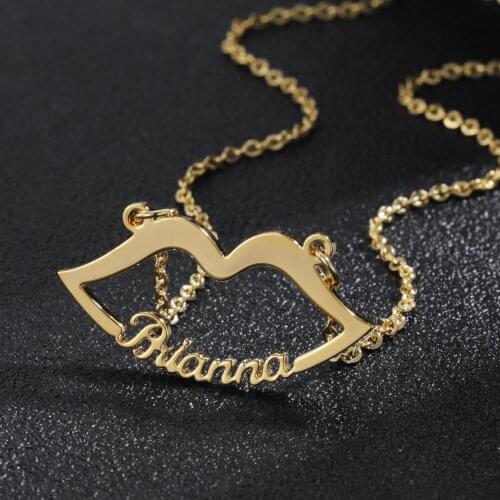 Custom Lips Name Necklace Personalized Gold Name Necklace Stainless Steel Nameplated Necklaces Jewelry Pendant Christmas Gifts